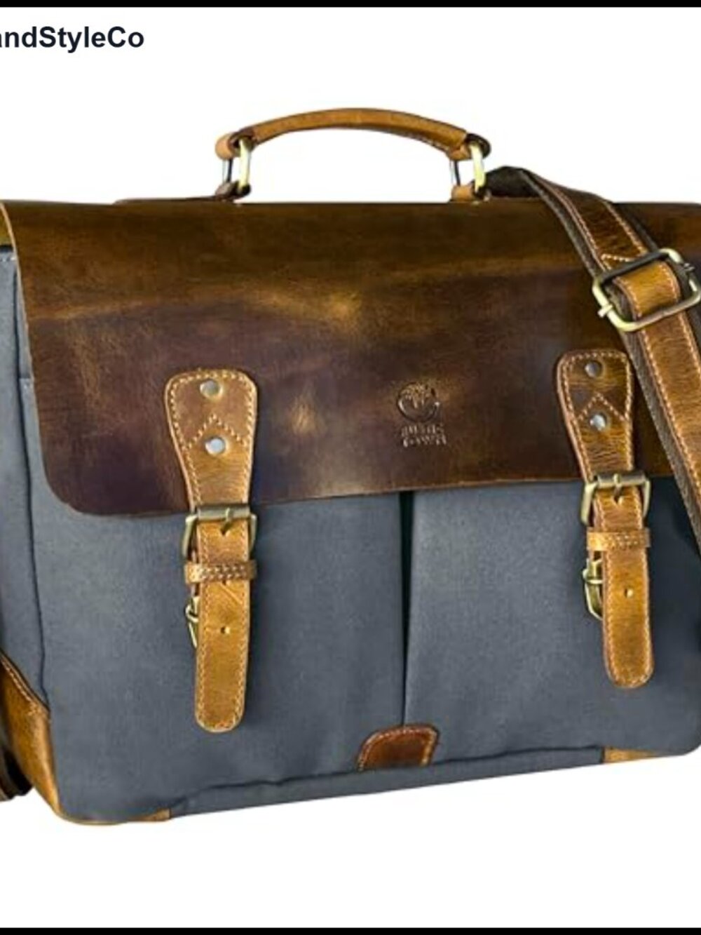 Leather Messenger Bag Canvas Laptop Bag 14 Inch Satchel